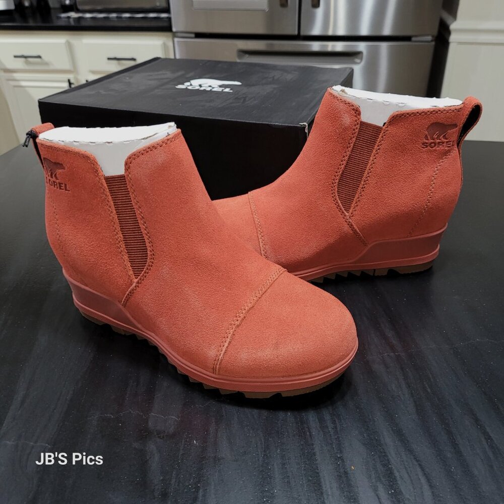 Sorel Evie Pull On Wedge Booties Warp Red Womens Waterproof Rain Boot BRAND NEW - Picture 2 of 15